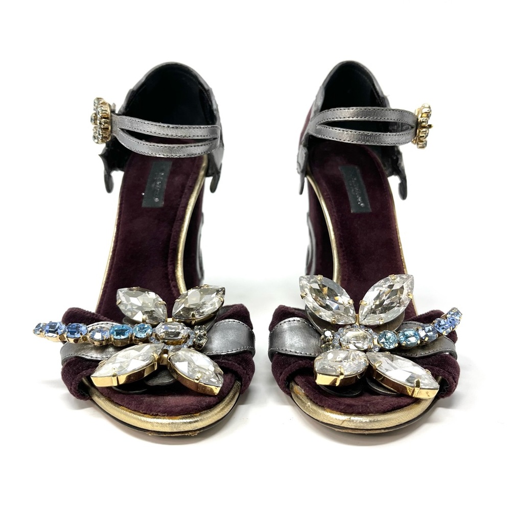 Dolce & And Gabbana Velvet Baroque Crystal Dragonfly Heels Shoes Sandals 37 7 - Picture 4 of 12